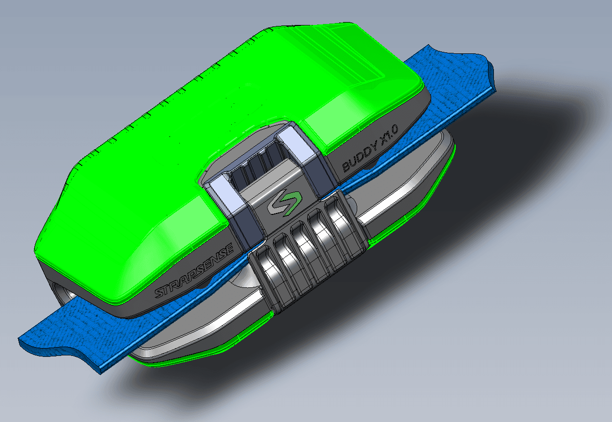 Strapsense Buddy prototype device angled view