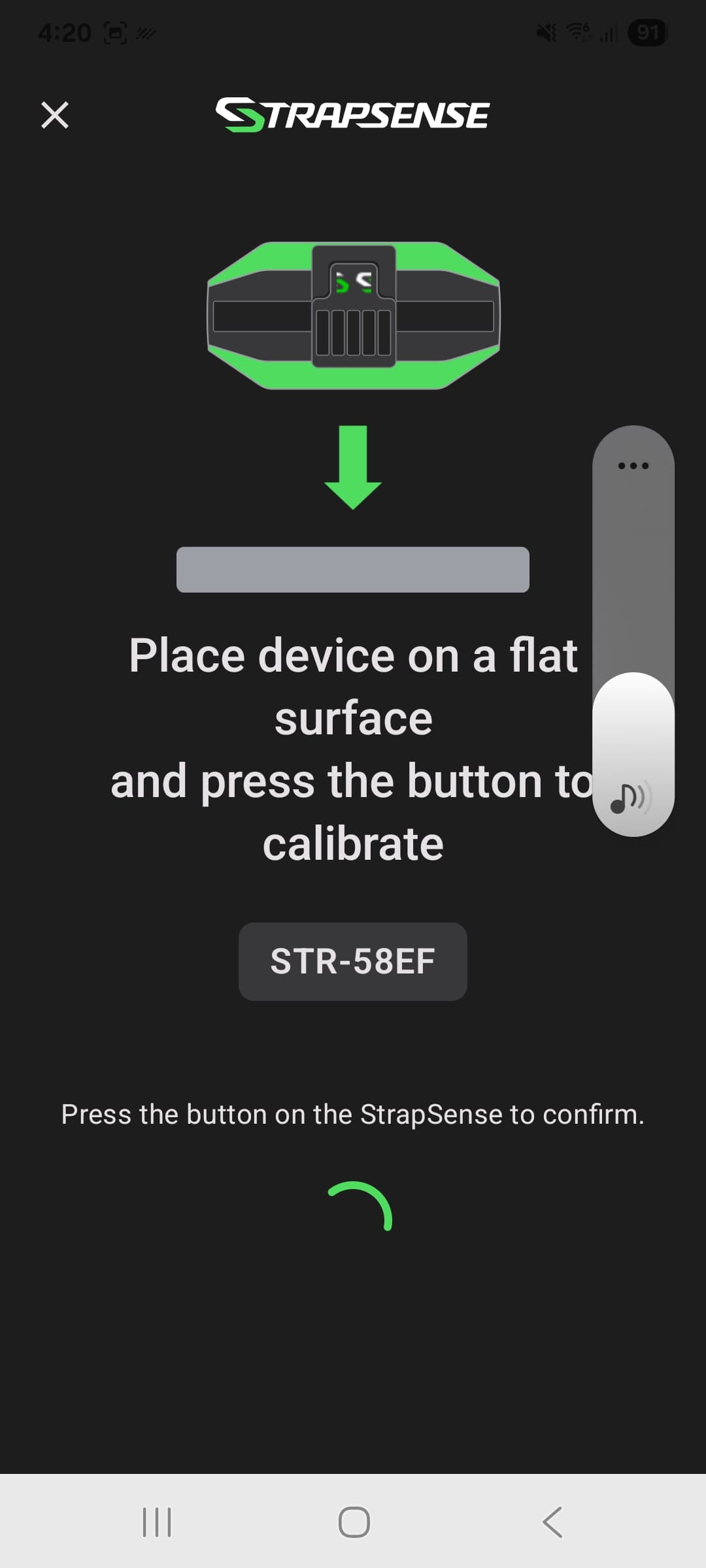 Strapsense app calibration screen